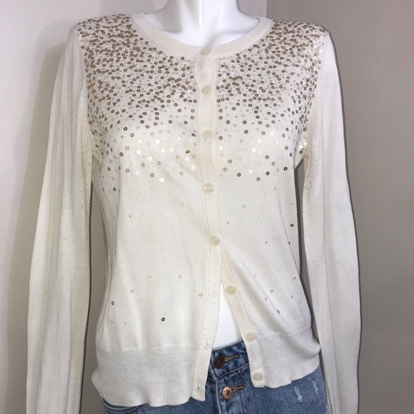 Jones New York Off White Gold Sequins SoftCardigan - Picture 2 of 12